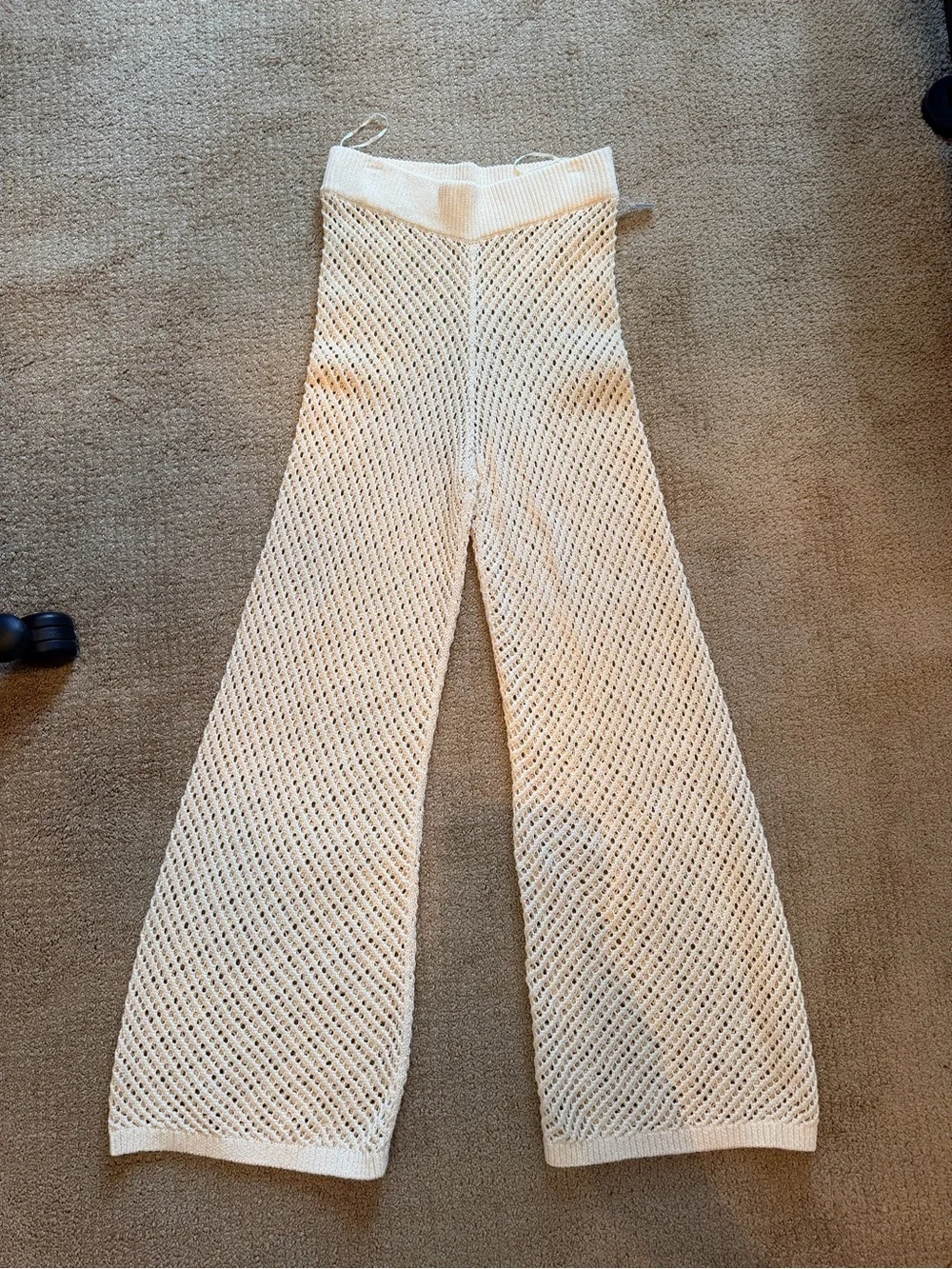 A.L.C. Cream Open-Knit Crochet Flared Pants